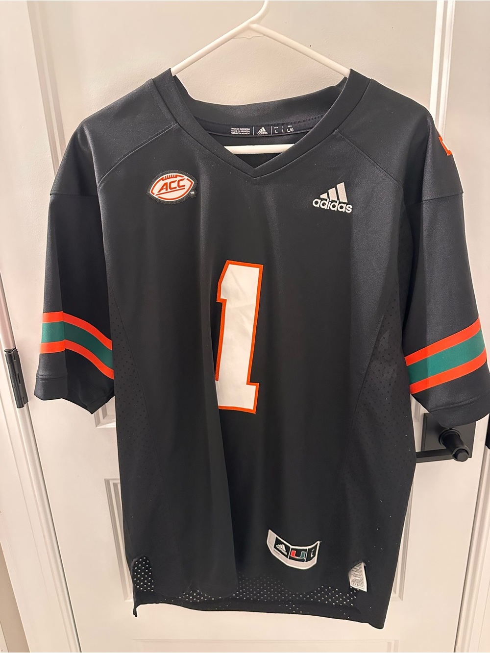 adidas Men’s Black #1 Football Jersey with Orange and Green Accents